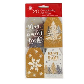 Christmas Co-ordinating Gift Tags, Metallics, 20 Pack with Silver Cord,XAJGT1032