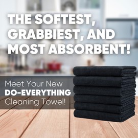 Microfiber Wholesale 16" x 24" Pro Multi Surface Microfiber Towels | 6 Pack (Black)