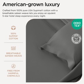 Threadmill King Size Pillow Cases Set of 2 | 656 Thread Count 100% Certified Supima Cotton Pillow Covers | Luxury Smooth Hotel Quality Pillow Protectors |Sateen Weave | Dark Grey Pillow Cases