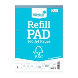 Silvine A4 Everyday FSC Refill Pad. Lined with Margin, 160 Pages of FSC Certified Paper. Ref FSCRP80
