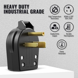 50A Power Plug NEMA 6-50P 50Amps 250V Power Plug, Heavy-Duty NEMA Electric Plug, Plug for EV Chargers, Induction Ranges, Cooktops, Dryers, Generators, Welders, UL Listed (3P NEMA 6-50P)