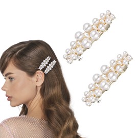 Shimmeroo 2Pcs Pearl Barrettes for Women,Classic Pearl Hair Clips French Bridal Hair Pins for Party Wedding Fancy Barrettes Christmas Gifts