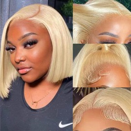 SUPSYOUSF 613 Blonde Bob Wig Human hair 180 Density 13x4 Blonde Lace Front Wigs Human Hair Pre Plucked With Baby Hair 613 HD Lace Frontal Wig Straight Short Bob Wigs (613 13X4 Bob Wig, 12 Inch)