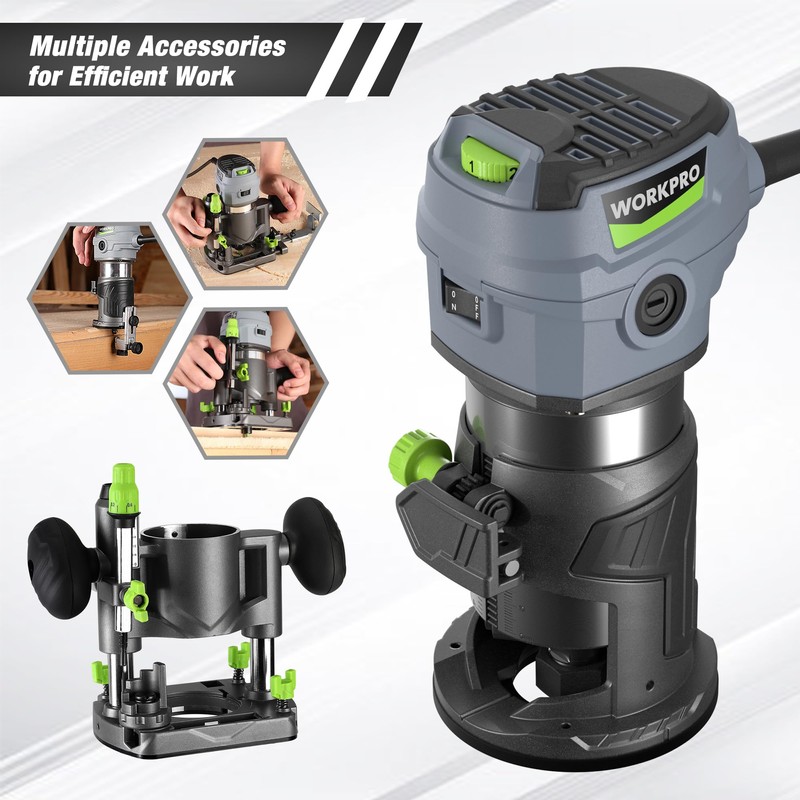 WORKPRO Compact Router Combo Kit, 6.5 Amp Compact Router Fixed