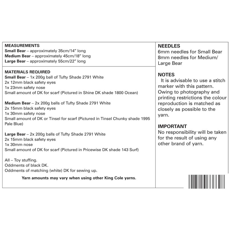 King Cole 9094 Knitting Pattern Polar Bears in Tufty