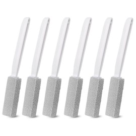 6 Pack Gray Extended Handle Toilet Brush, Bubble Pumice Stone, Hanging Design, Plastic, 13.4 Inch (34cm) Total Length (13.5cm Pumice + 20.5cm Handle), Powerful Multi-Surface Stain Remover