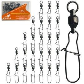 Pristis 25 Pack #3 High Strength Fishing Snap & Swivels, Ball Bearing with Coastlock Snap, Saltwater Corrosion Resistant Connector, 55 lb Freshwater Heavy Duty Black Nickel Finish Tackle Kit for Bass
