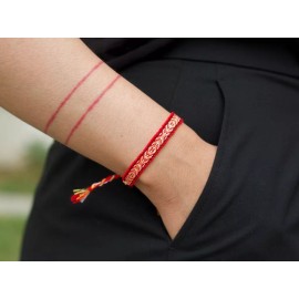 Boho Woven Bracelet, Red Bracelet, Slim Anklet, Friendship Bracelet, Dainty