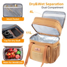 HSHRISH Expandable Large Tactical Lunch Box for Adults, Durable Insulated Lunch Bag with Lots of Storage Space, Cooler Bag for Men Women Work Outdoor Picnic Trips, 24Cans/16L(Brown)