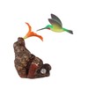 Hummingbird Sculpture w/Orange Flower by John Perry on Burl Wood