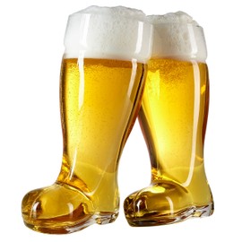 MyGift Giant 2 Liter Das Boot Beer Glasses Set of 2 - Oversized German Style Stein for Oktoberfest, Themed Parties, & Holiday Decor - BPA-Free Large Capacity Clear Glass