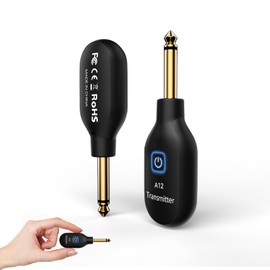 A12 Wireless Guitar Transmitter Receiver - 2.4GHz System, 24-bit 48KHz Audio, 100ft Range, No Latency, Rechargeable, Easy Pairing for Electric Guitar & Bass - Guitar Accessories