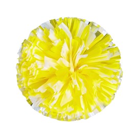Danzcue 2PCS 14 Inch Plastic Cheerleading Pom Poms with Baton Handle for Kids and Adult, Yellow-White