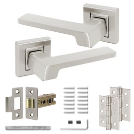 Decoranddecor Silver Door Handles Internal – Aluminium Door Handle Sets Silver Door Handles for Interior Doors | Internal Door Handles & Fire Rated Tubular Mortice Latch and Hinge| Spectra Range