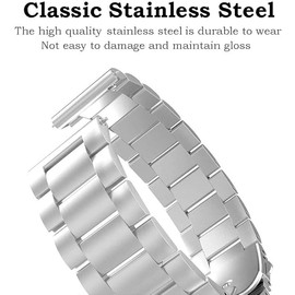 Miimall Metal Band Compatible with Garmin Venu/Venu 2 Plus,20mm Stainless Steel Replacement Strap for Forerunner 645/ Forerunner 245 Women Men,Silver