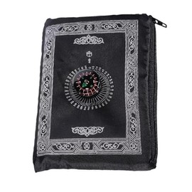 2 UR DOOR Travel Friendly Foldable Portable Waterproof Pocket Prayer Mat with Compass - Polyester Washable Janamaz, 100 x 60 cm, Ideal Travel Prayer Rug - Gift for Muslims (Blak)