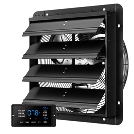 CAMMOO 16 Inch EC Motor Shutter Exhaust Fan, 6 Inch Large Touchscreen Controller for Temp Humidity and Speed Control, 10-Speed Wall Mount Fan for Attic, Greenhouse, Garage, Chicken Coop Ventilation