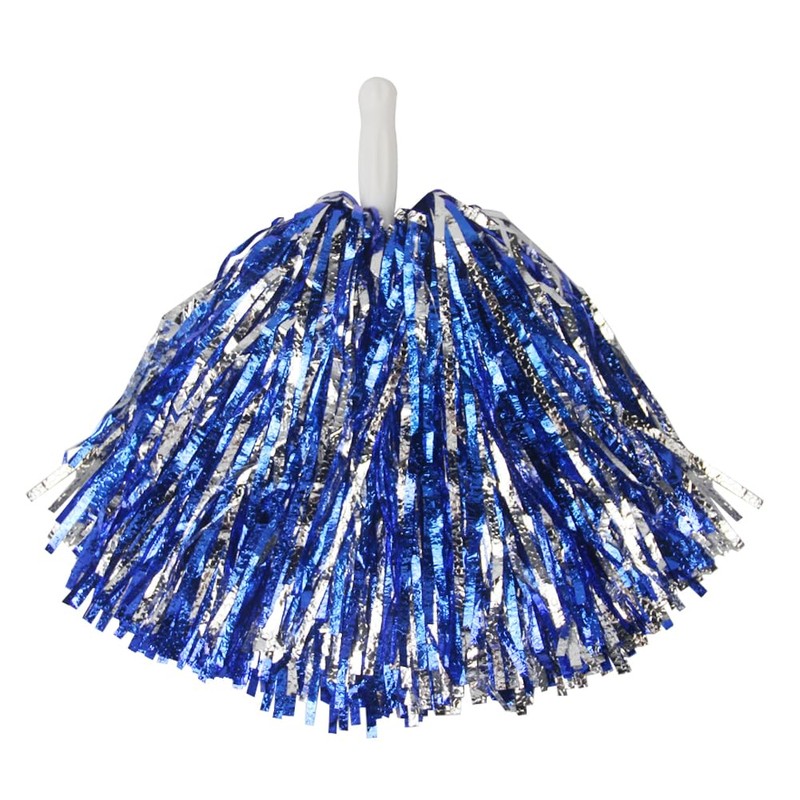 Hooshing 12PCS Pom Poms Cheerleading Blue and Silver Fluffy Metallic