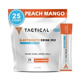 Fluid Tactical - 25 unidades de electrolitos en polvo sin azúcar  Melocotón y mango  Bebida lista para beber para viajes  Rehidratación extrema       
