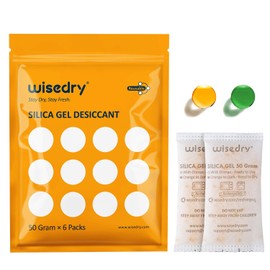 wisedry 50 Gram [6PACKS] Rechargeable Silica Gel Desiccant Packets Fast Reactivate Desiccant Bags Orange to Green indicating for Air Dryer Food Grade