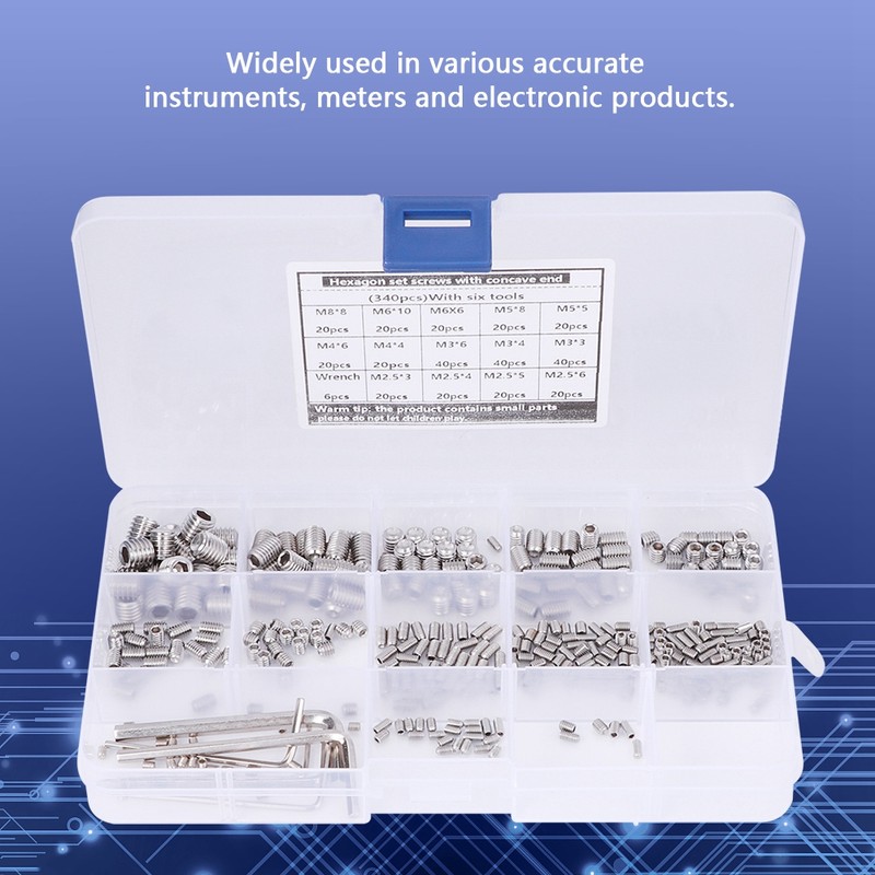 340Pcs Set Screw 304 Stainless Steel End Hex Adapter Machine