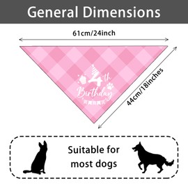 Dog Birthday Bandana 4th Birthday Bandana Plaid Pink Dog Bandana Pet Lover Gifts Pet Puppy 4th Birthday Party Decoration