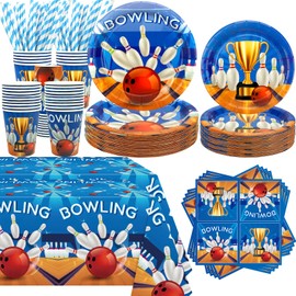 KEFAN Bowling Birthday Party Decorations, Bowling Theme Party Tableware Supplies including Plates, Cups, Napkins, Tablecloth (40)