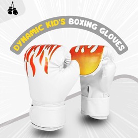 Flexzion Boxing Gloves for Children Aged 3 to 8 Years, All-Purpose Training Gloves, Punch Bag Gloves with Wrap-Around Support, UFC Kickboxing, Sports, Fitness, Boys and Children (Flame White)