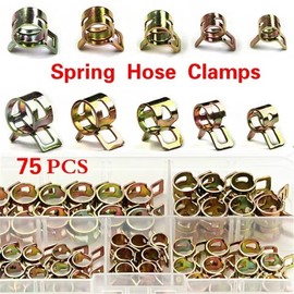 75-Piece Spring Hose Clamp Assortment Kit – 6–10mm Inner Diameter Metal Clips with Clear Storage Box