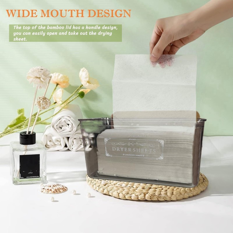 Dryer Sheet Holder with Bamboo Lid,Acrylic Laundry Clear Dryer Sheets