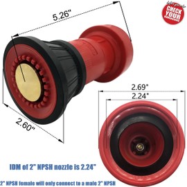 Happy Tree Boquilla de manguera de fuego NPSH de 2 pulgadas, equipo de fuego termoplástico, boquilla de niebla de flujo constante