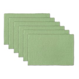 AVKA Studio 100% Cotton Ribbed Placemats - Set of 6-13 x 19 Inches - Light Green - Everyday Cloth Table Mats - Thick Construction, Washable & Reusable Place Mats