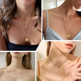 FOCALOOK Women's 18k Gold Plated Letter Chain Necklace Gold Letter K Charms Clavicle Chain Minimalist Initial Pendant Necklace for Women Girls Birthday, Stainless steel, brass, No Gemstone