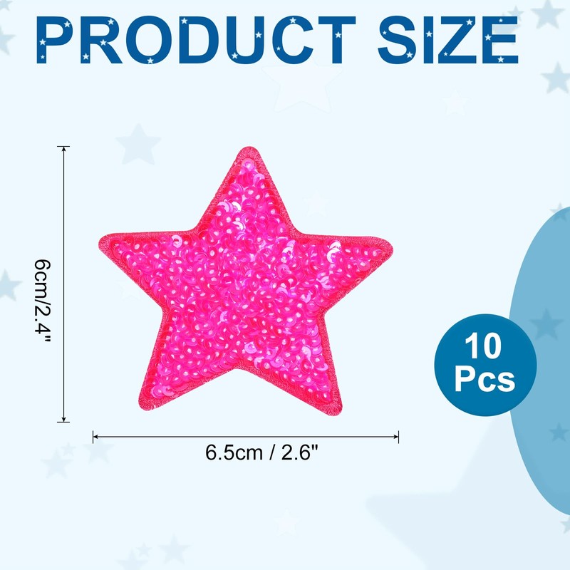 MECCANIXITY 10 Pcs Sequin Star Iron on Patches, 2.6 x
