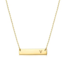 Initial Bar Necklace, 18K Gold Plated Stainless steel Initial Necklace Simple Delicate Balance Bar Letter A Pendant Monogram Name Necklace for Women