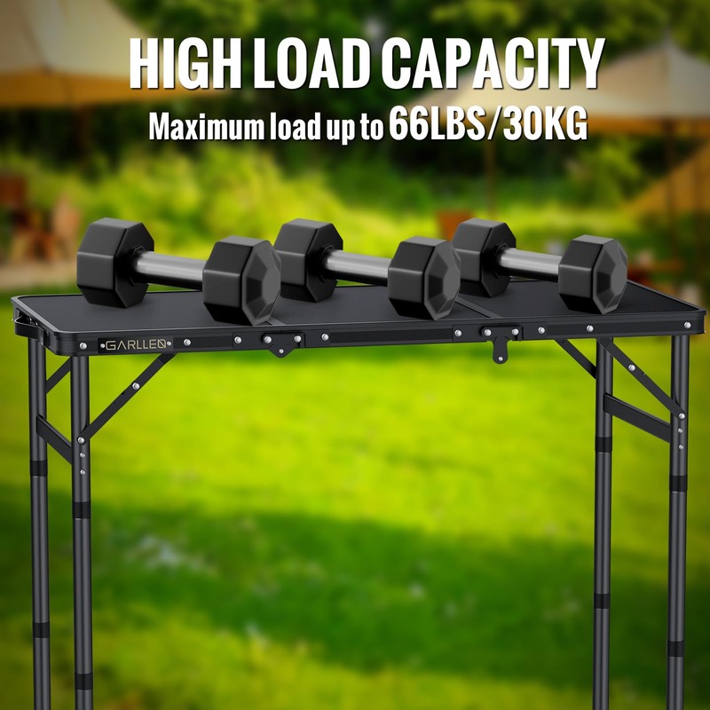 GARLLEN Folding Camping Table Max 27.5", 3-Height Adjustable Portable Camping