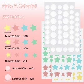 Absorptions Acne Pickel Patches Set, 232 Stück Hydrokolloid Anti Pickel Patch, Wasserdichte Atmungsaktive Acne Patch, Sterne und Runde Pickel Patches, Sterne Pickel Pflaster für Akneflecken