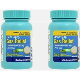 Assured 2-PK Assured Simethicone Gas Relief Chewable Tablets 80mg Anti-Gas Bloating 72CT