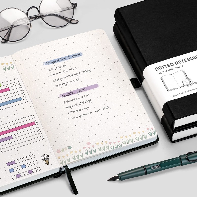 RETTACY A5 Dotted Notebook 2 Pack - Bullet Dot Grid