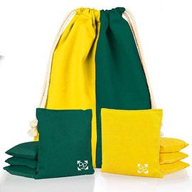 Professional Cornhole Bags - Set of 8 Regulation All Weather Two Sided Bean Bags for Pro Corn Hole Game - 4 Hunter Green & 4 Yellow