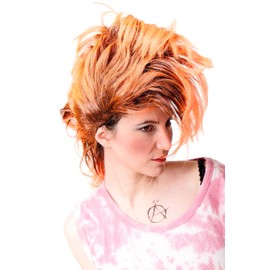 WIG ME UP - Party/Fancy Dress/Halloween Wig Mohawk 80ies Wave Glam Punk Black & Orange
