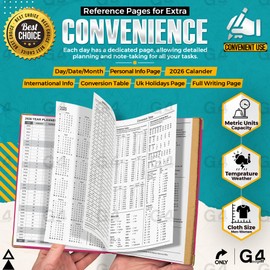 G4GADGET 2026 A4 Diary Day a Page – Pink | Daily Planner with UK Holidays & International Info | Hardback Diary for Teachers, Students & Professionals | Large Organizer with Notes & Contacts