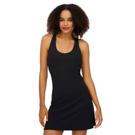 90 Degree By Reflex Womens Nudetech Match Point Racer Back Tennis Dress with Built-in Shorts - Black - Medium