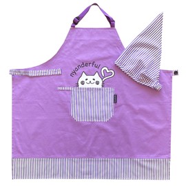 Gokigen Meito 1712 Nyanderful Children's Apron & Triangle Cloth Set, Purple, Blue, S, M, Children, Meal Service, Cooking Practice, Unisex, purple