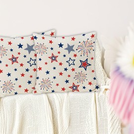JOOCAR 4th of July Pillow Covers 24x24 Inch Set of 2 American Flag Red Blue Star Decorative Throw Pillowcase Memorial Day Patriotic Cushion Cover for Sofa Couch Bed