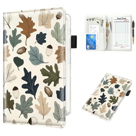 WAVEYU Cute Server Books for Waitress Waiter, Leather Guest Book Note Pad with Zipper, Money Organizer Wallet, Cash Check Bill Receipt Holder Presenter, 8x5 inch, Natural Pattern