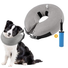 SlowTon Collar Isabelino para Perro, Cono Inflable de Recuperación para Grande Pequeña Perros o Gatos, Ajustable Suave Dona Isabelina Post Cirugía, Evitar Mordida y Arañazo, con Inflator (Gris, M+)