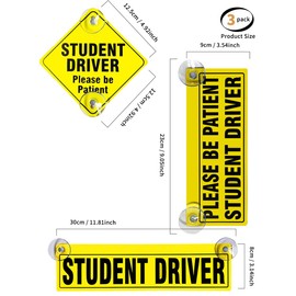 luvilly3 Pack Reflective Student Driver Signs, Suction Cups Car Window Stickers Removable New Driver Magnets, for Car and Beginners Driving Learner