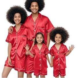 Urkutoba Matching Silk Pajamas Set for Family Summer Short Family Matching Sleepwear Suits Couple Satin Pjs Set (#3-Women, X-Large)