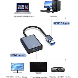 KLOMIER USB to HDMI Adapter - 3.0/2.0 Multi-Monitor Cable,Compatible with Windows 7/8/10/11 for Multiple Monitors